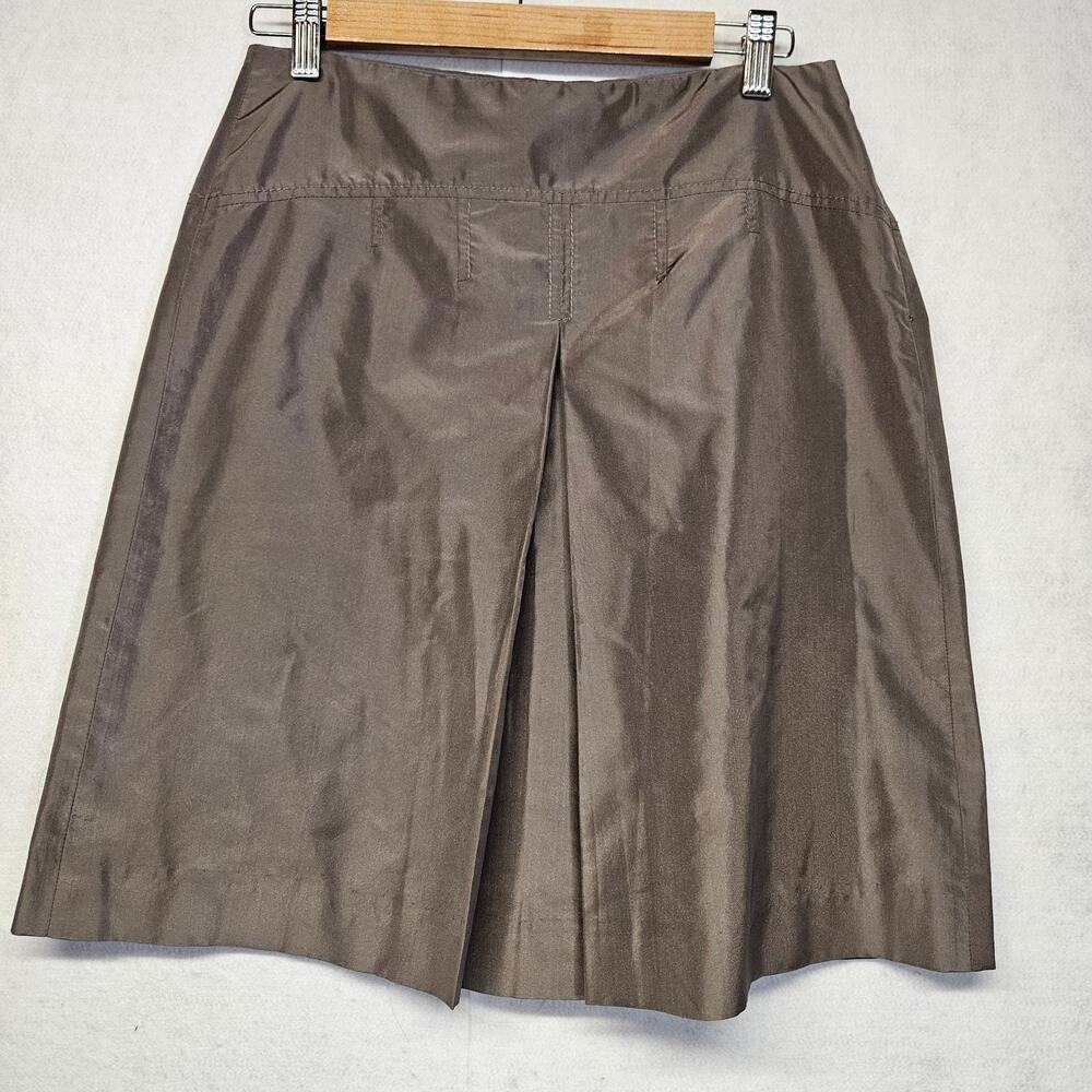 J Crew Silk Skirt Front Pleat A Line Short Minimal Work Career Grey Brown Size 4